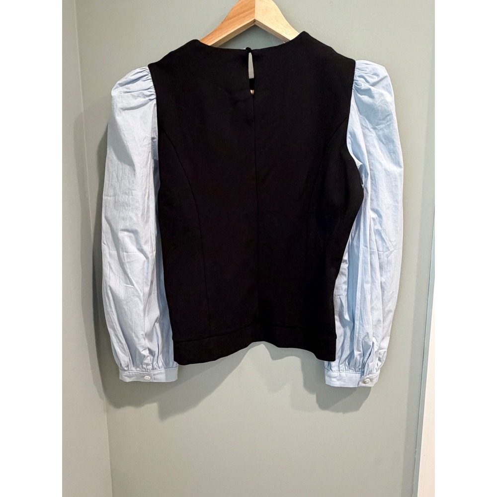 Tuckernuck Womens Mixed Media Puff Sleeve Blouse Black Blue Size M - Picture 6 of 9